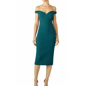 Cinq a Sept Womens Garnet Green Sheath Dress Size 8 Off the Shoulder